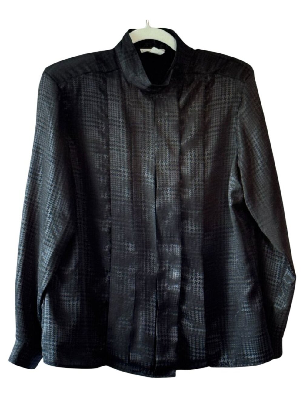 Lauren Mae Vintage Black Jacquard Button-Up 1980s Blouse Long Sleeve - XL